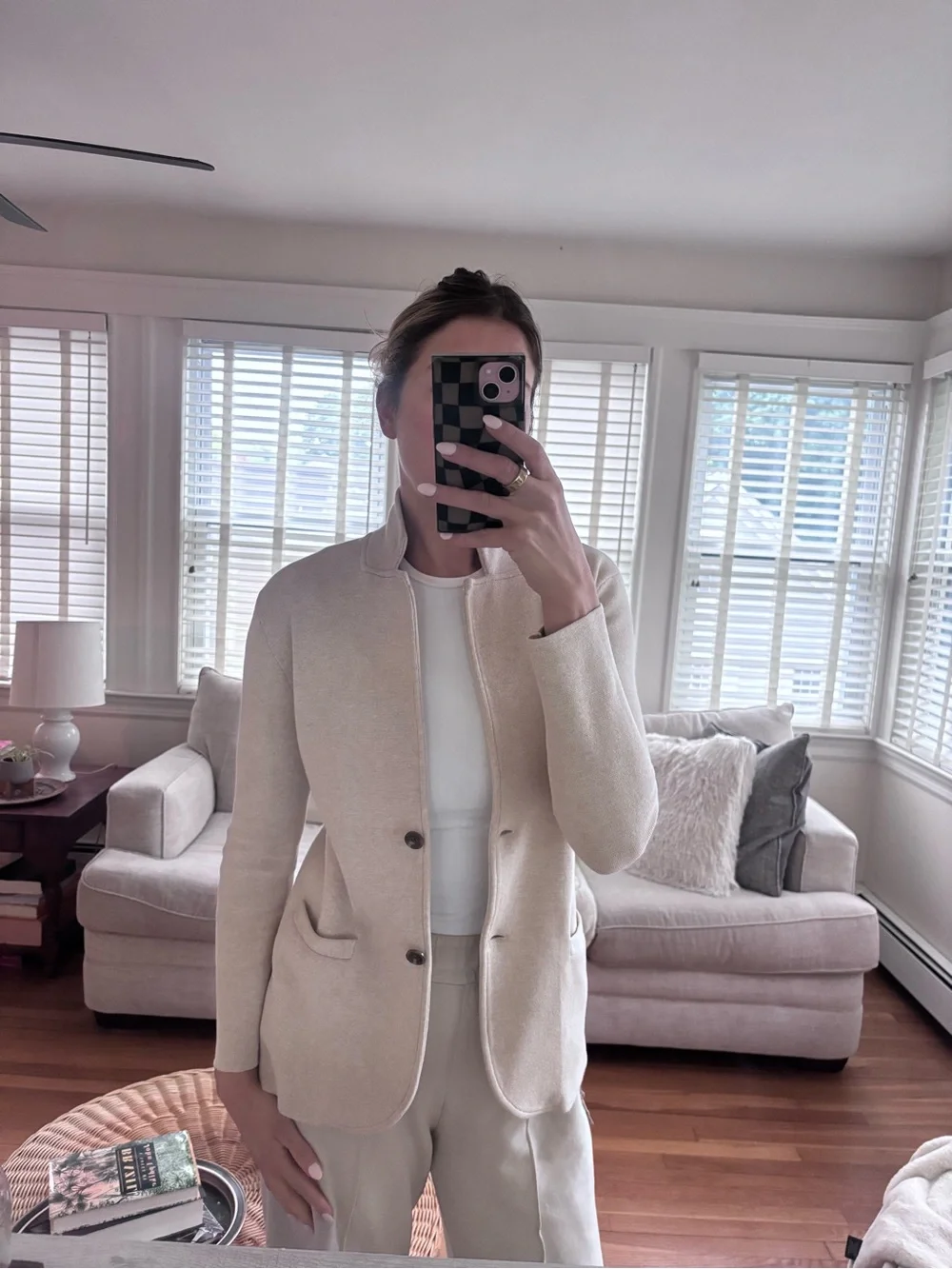 J.Crew 100% Cotton Knit Blazer Jacket Women’s Small Ivory/Cream Classic Preppy